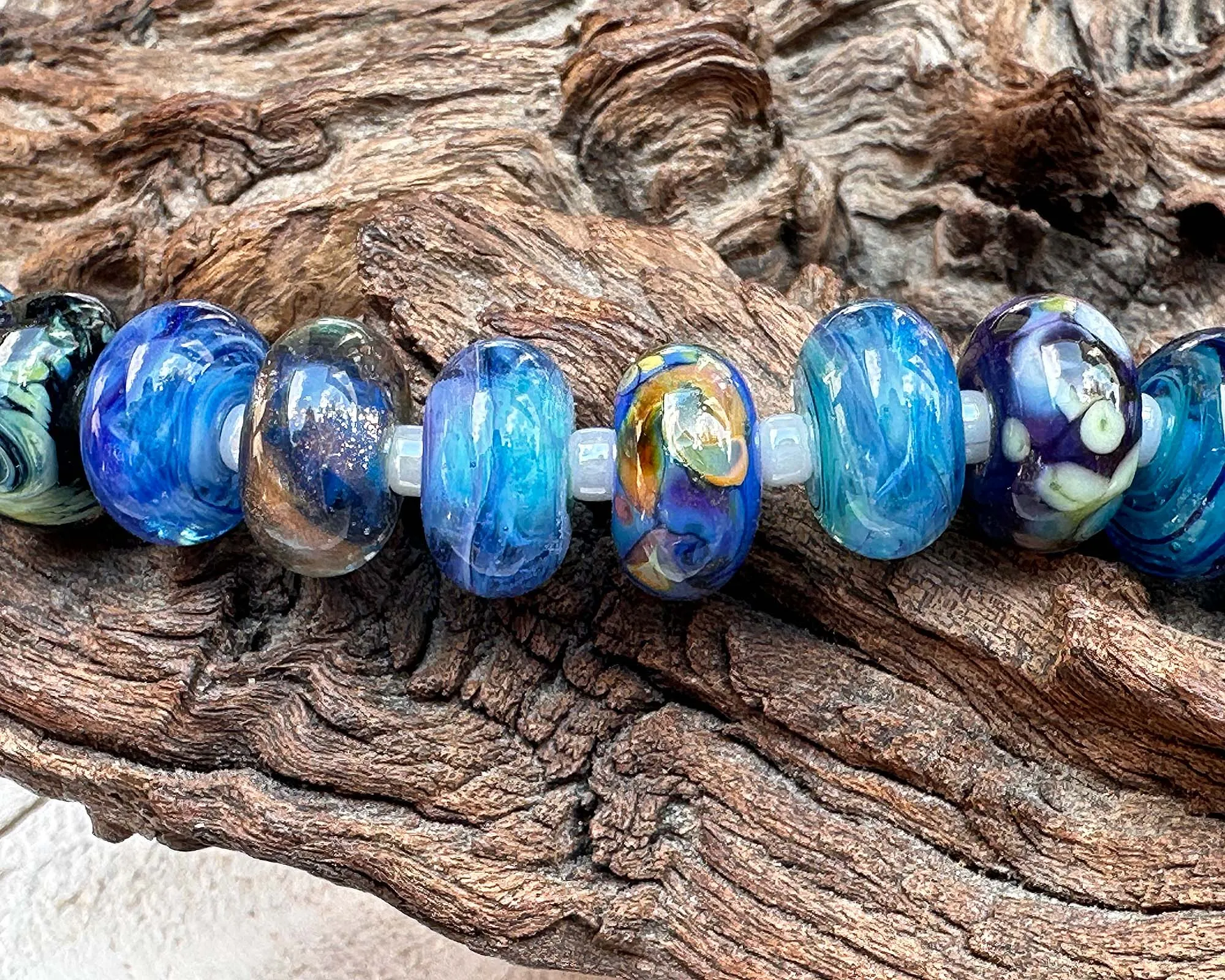 15 Eclectic Blue Mix Lampwork Beads Set SRA