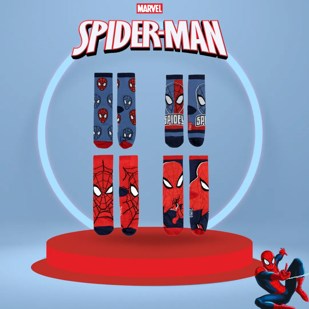 4 Pack Spiderman Kids Socks