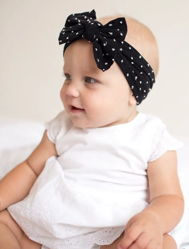 Baby Bling Black Shabby Dot Patterned Knot Headband