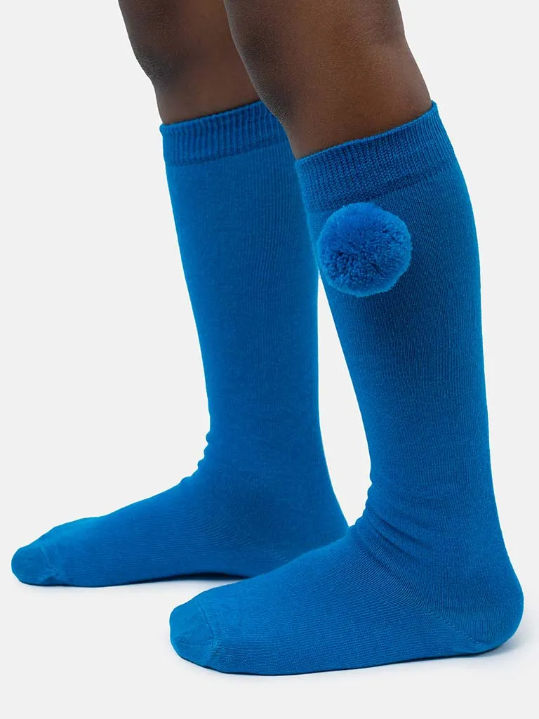 Baby Boy Vibrant Pom-pom Knee Socks-Royal Blue