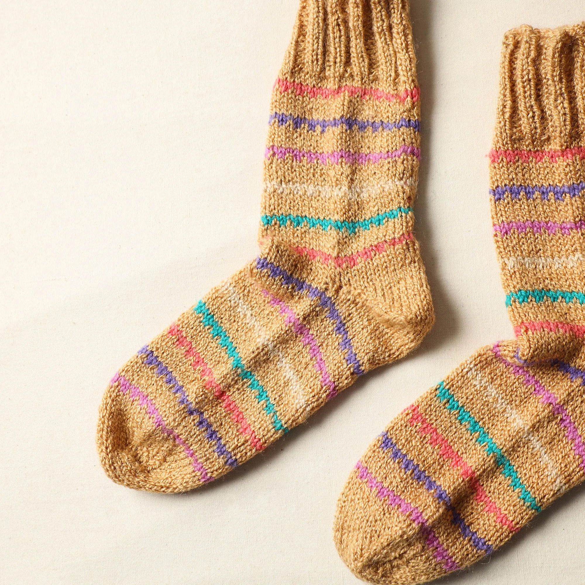 Beige - Kumaun Hand Knitted Woolen Socks (Adult) 46