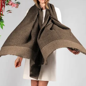 Black and Natural Houndstooth Pashmina Cashmere Shawl