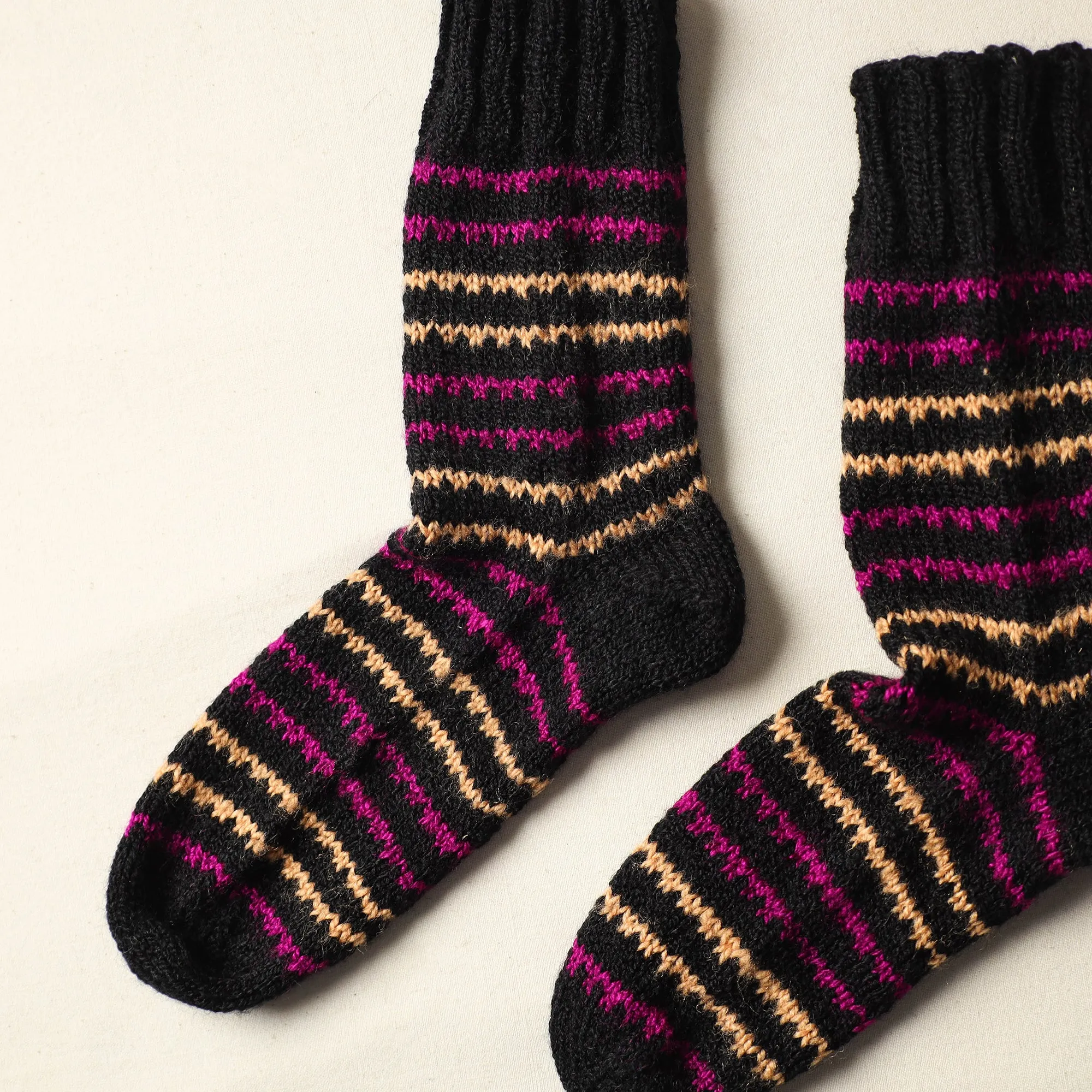 Black - Kumaun Hand Knitted Woolen Socks (Adult) 44