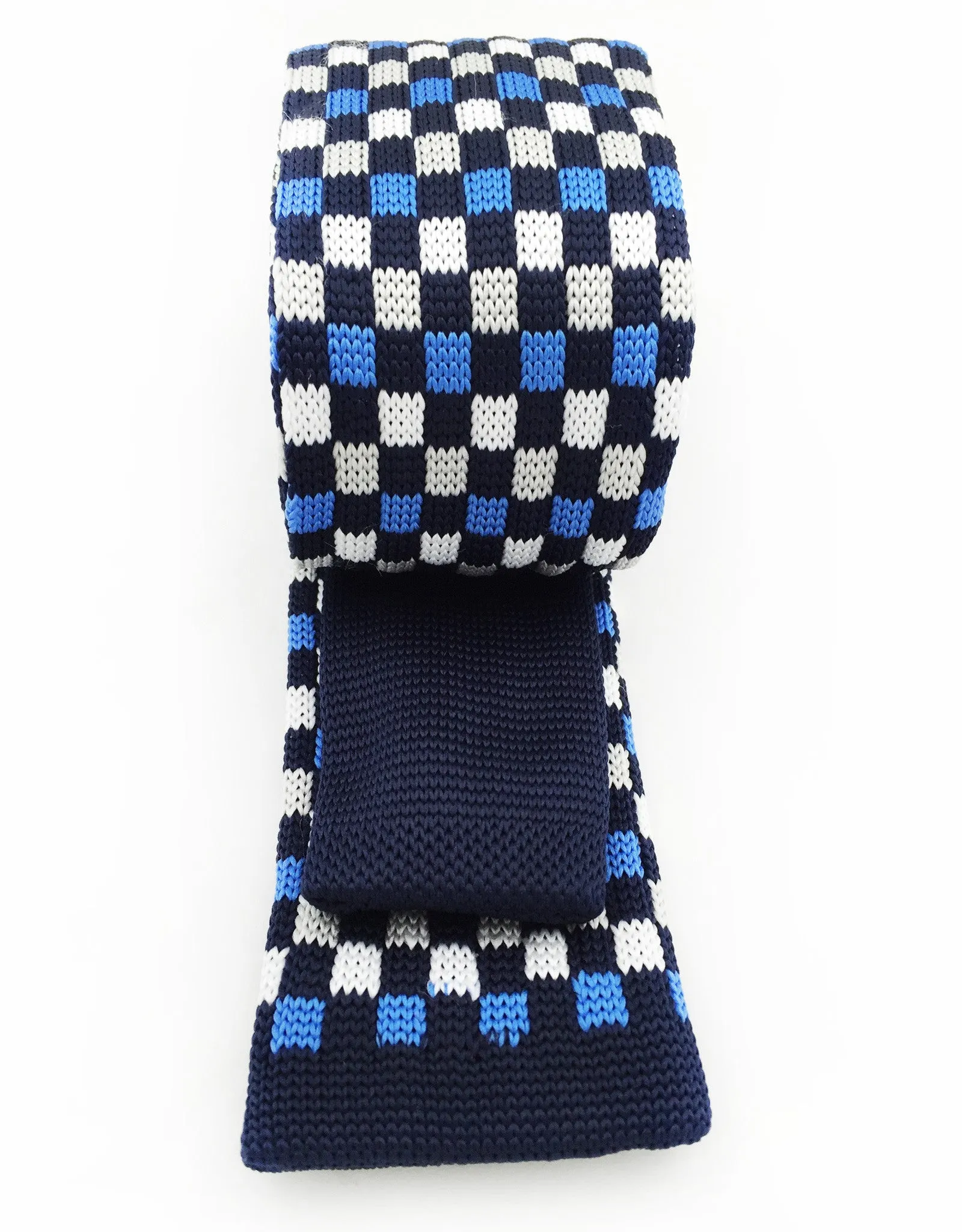 Blue, Black, White & Gray Narrow Knitted Tie