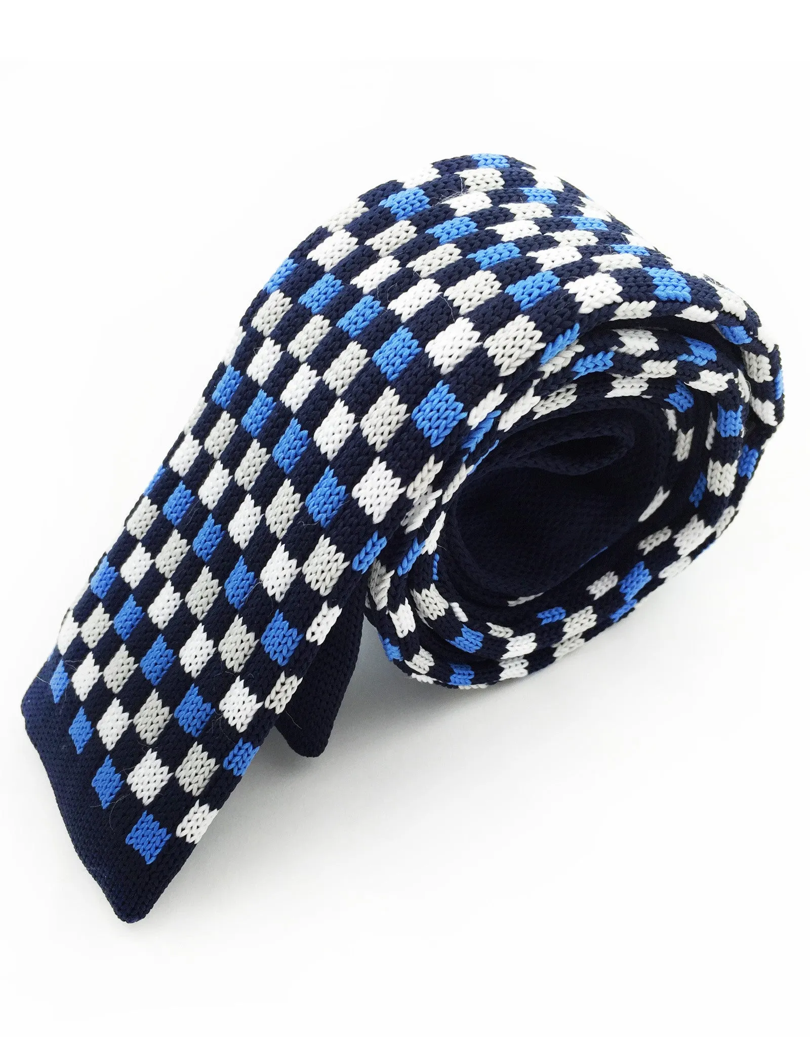 Blue, Black, White & Gray Narrow Knitted Tie