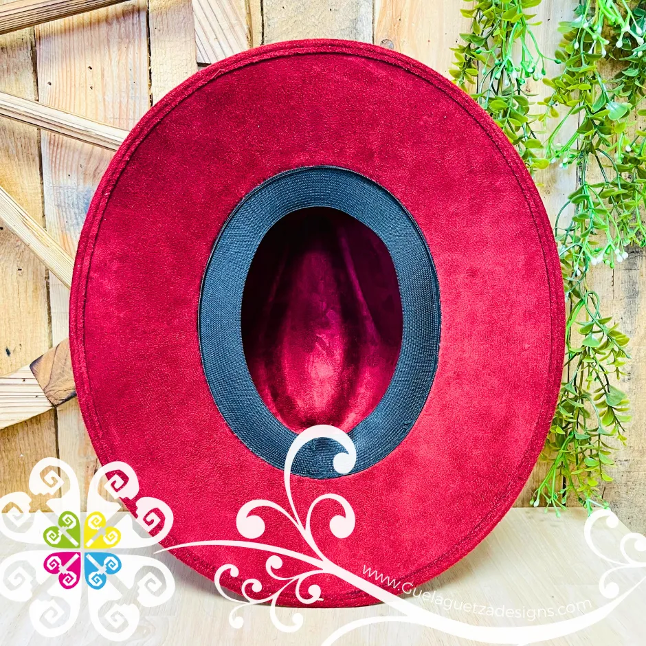 Burgandy Indiana Mitla Velvet Hat - Hand Painted Hat