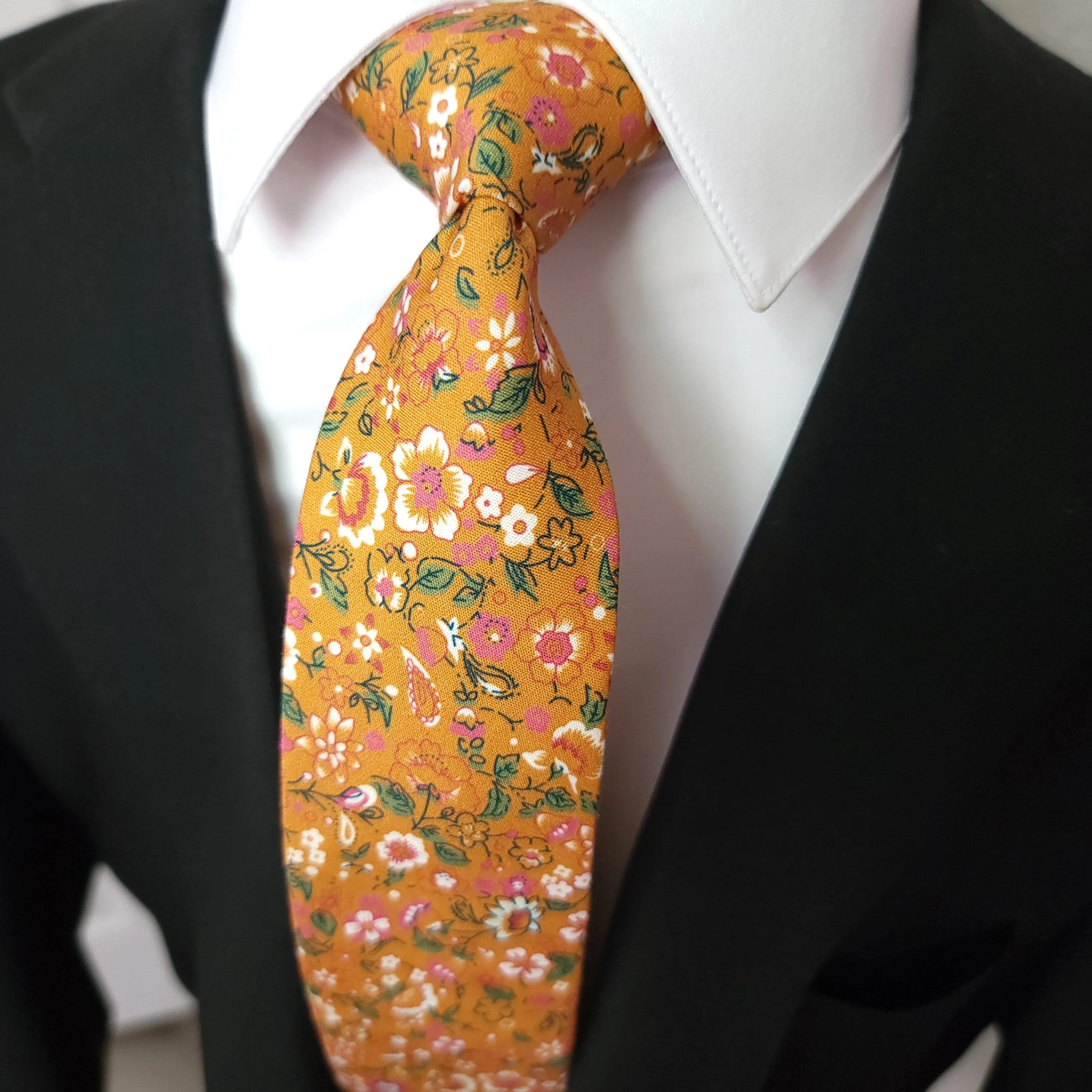 Burnt Orange Leaf Floral Slim Tie