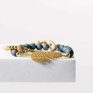 Capri Blue Druzy Leaf Stretch Bracelet