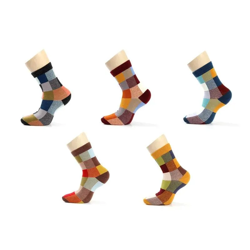 Colorful Square Compression Socks for Men: Fashionable Cotton Blend