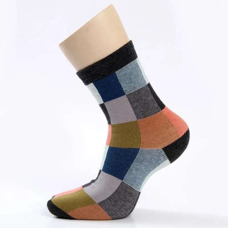 Colorful Square Compression Socks for Men: Fashionable Cotton Blend