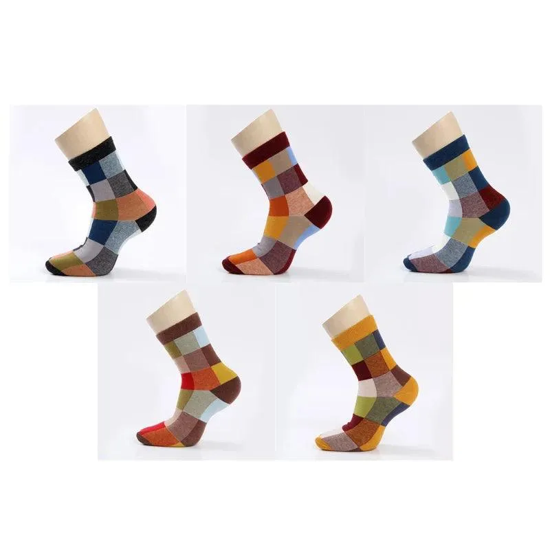 Colorful Square Compression Socks for Men: Fashionable Cotton Blend