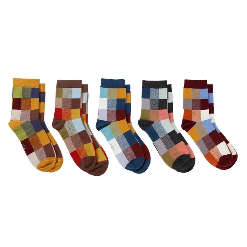 Colorful Square Compression Socks for Men: Fashionable Cotton Blend