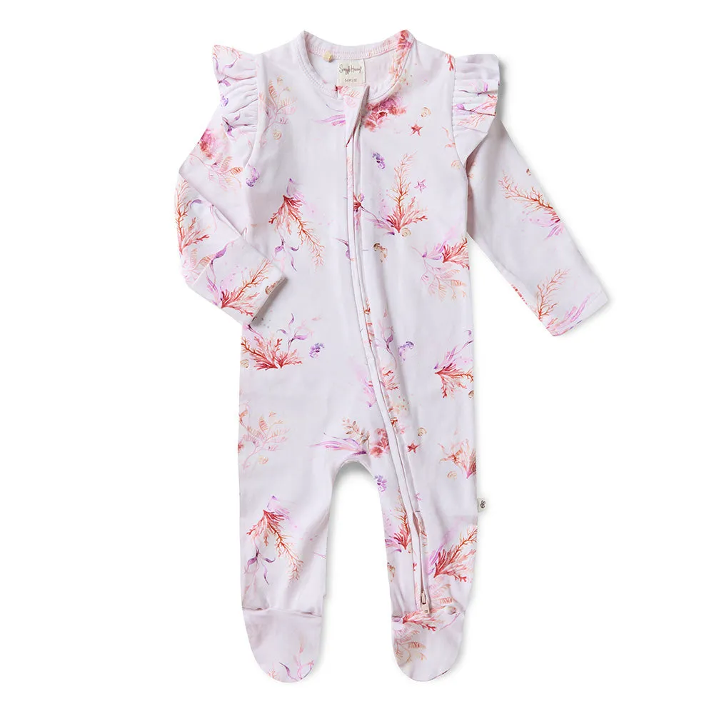 Coral Organic Snuggle Sleepsuit Zip Footie with Frill