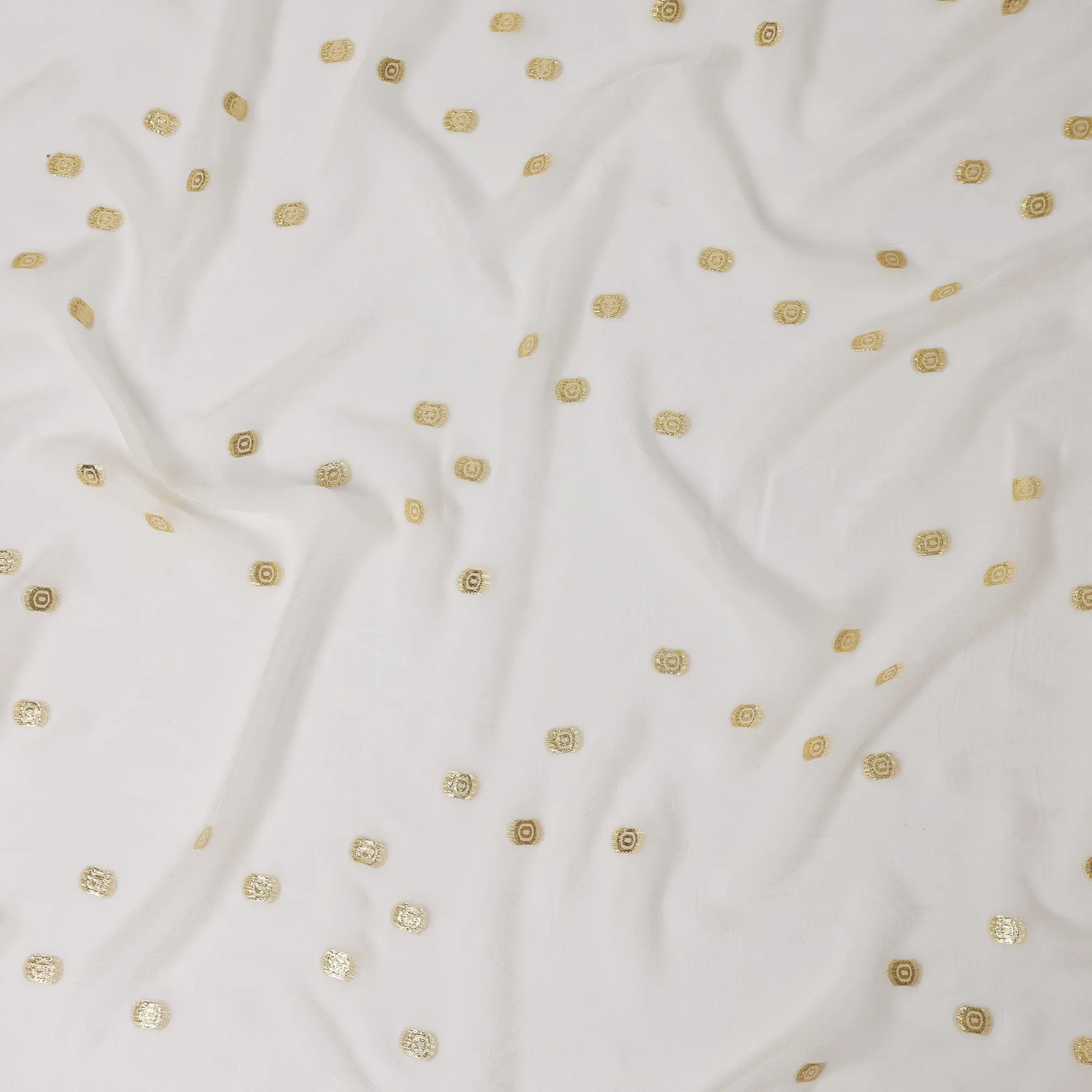 Cream Silk Chiffon Fabric with Gold Metallic Lurex Dots, 110 cm Width, Made in South Korea-D21139