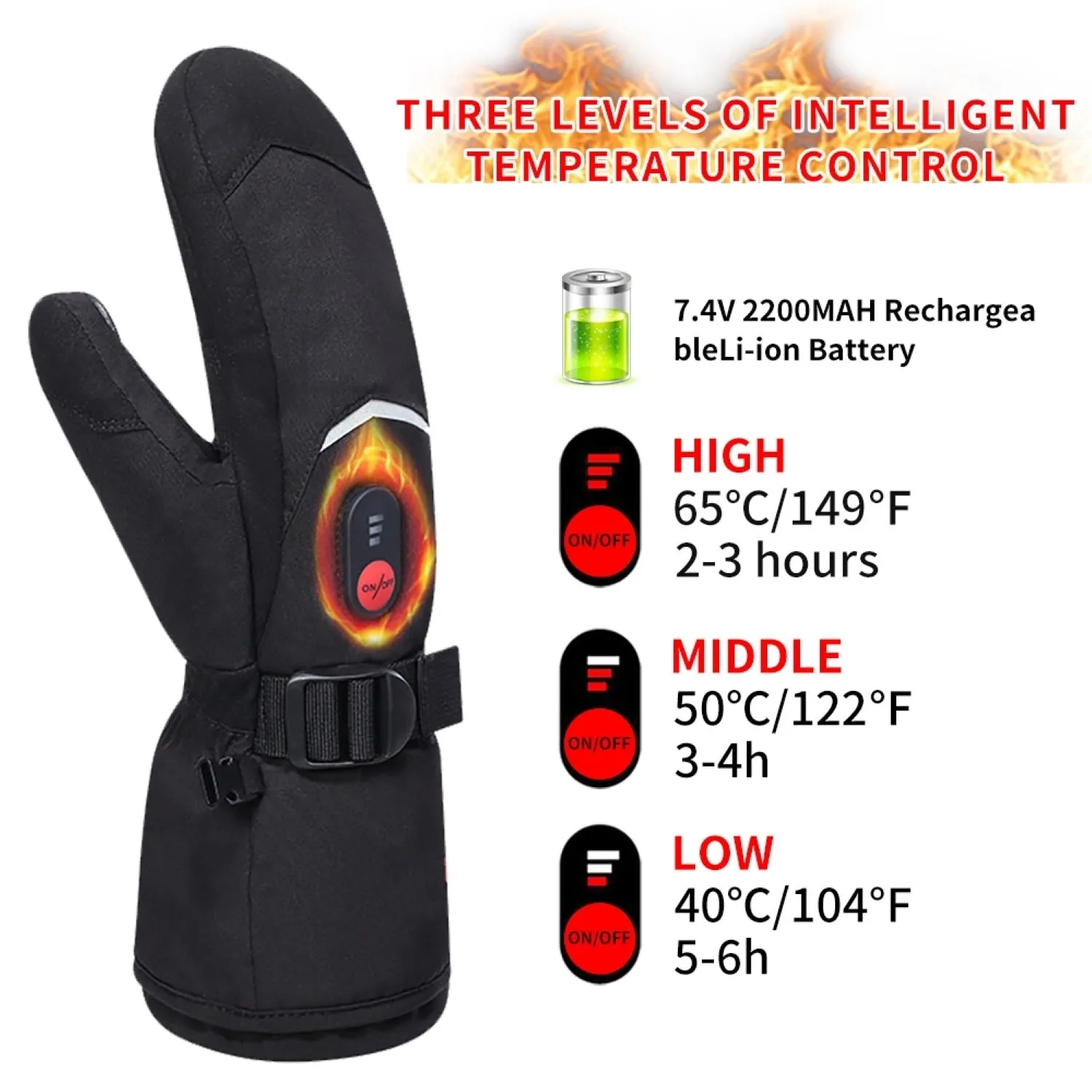 DAY WOLF 7.4V Unisex Featherweight Battery Heated Ski Mittens