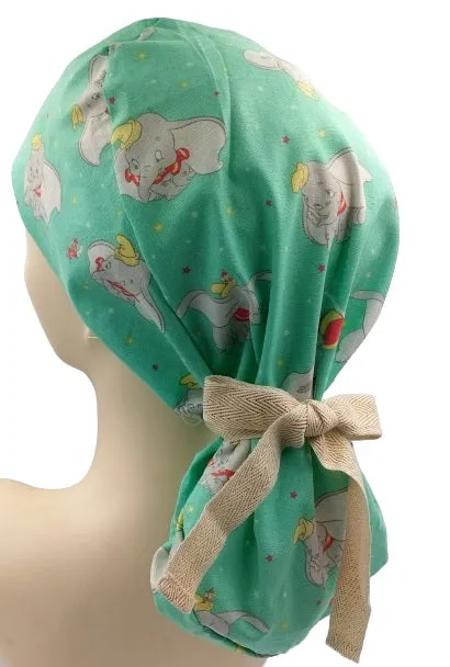 Disney Dumbo The Flying Elephant in Mint Green Ponytail Scrub Cap Doctor Theatre Nurse Hospital Paediatric Vet Surgical