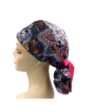 Disney Mickey Minnie Floral Purple  Ponytail Scrub Cap Doctor Theatre Nurse Hospital Paediatric Vet Surgical