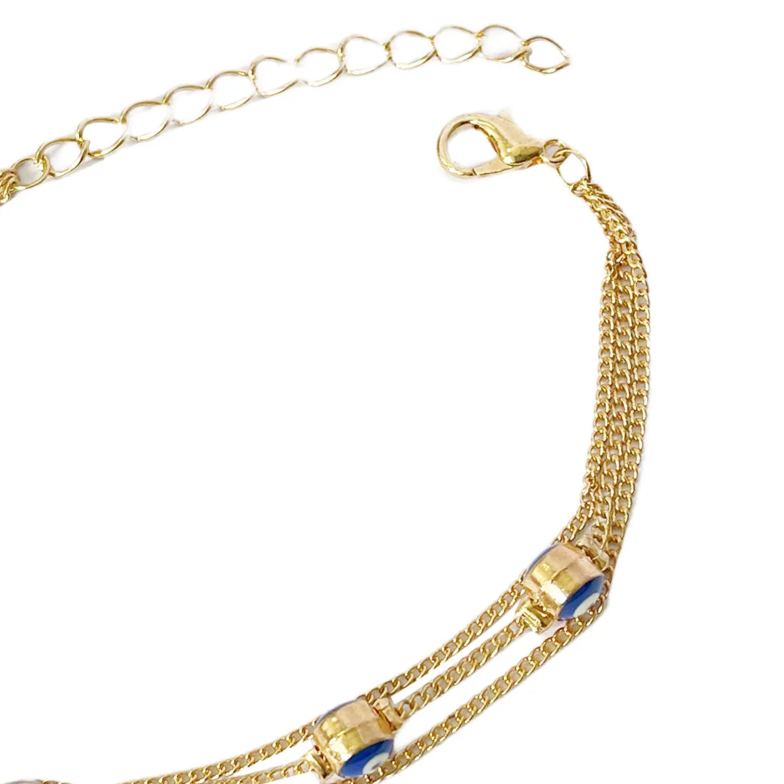 Evil Eye Mini Charms Gold-Toned Dainty Layered Bracelet