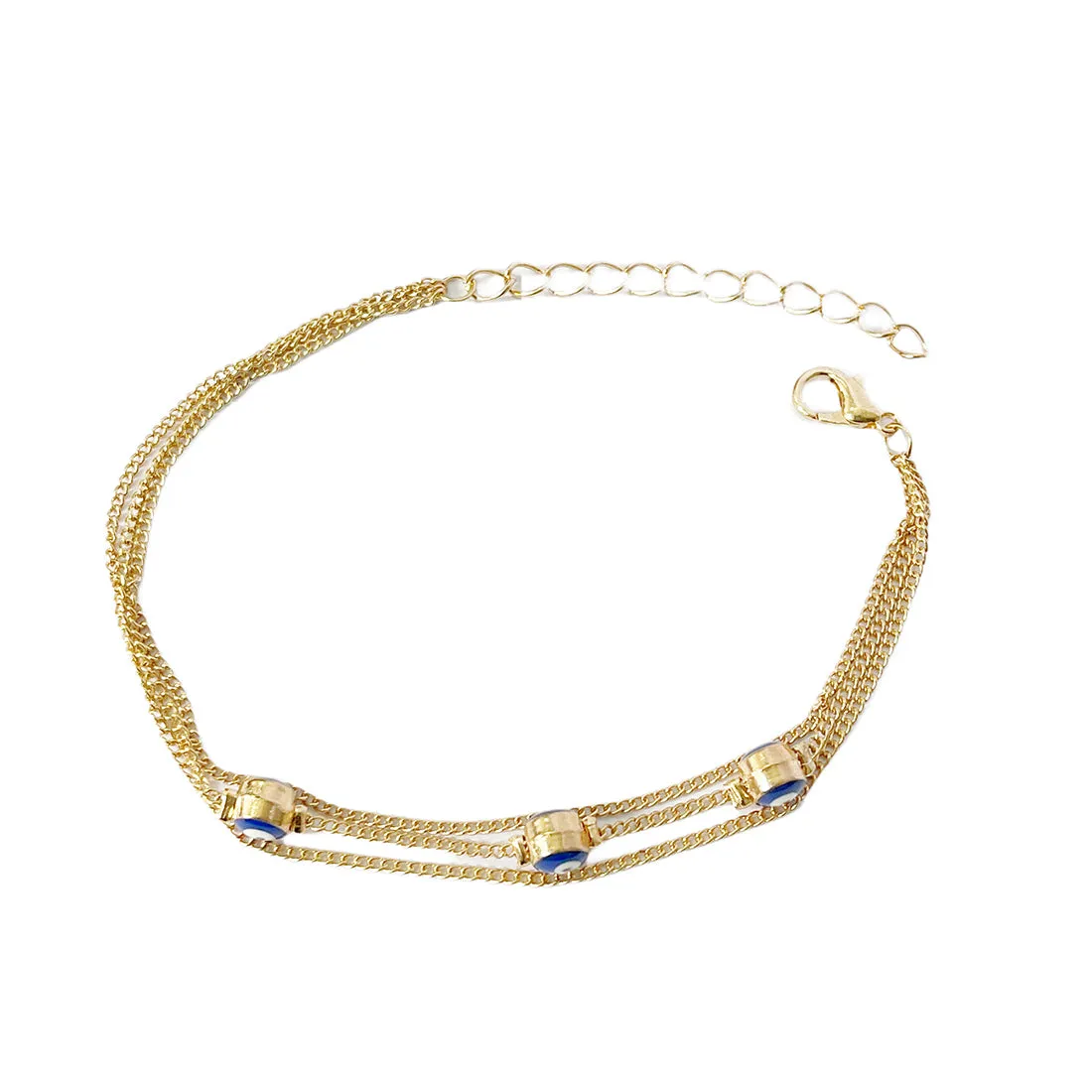 Evil Eye Mini Charms Gold-Toned Dainty Layered Bracelet