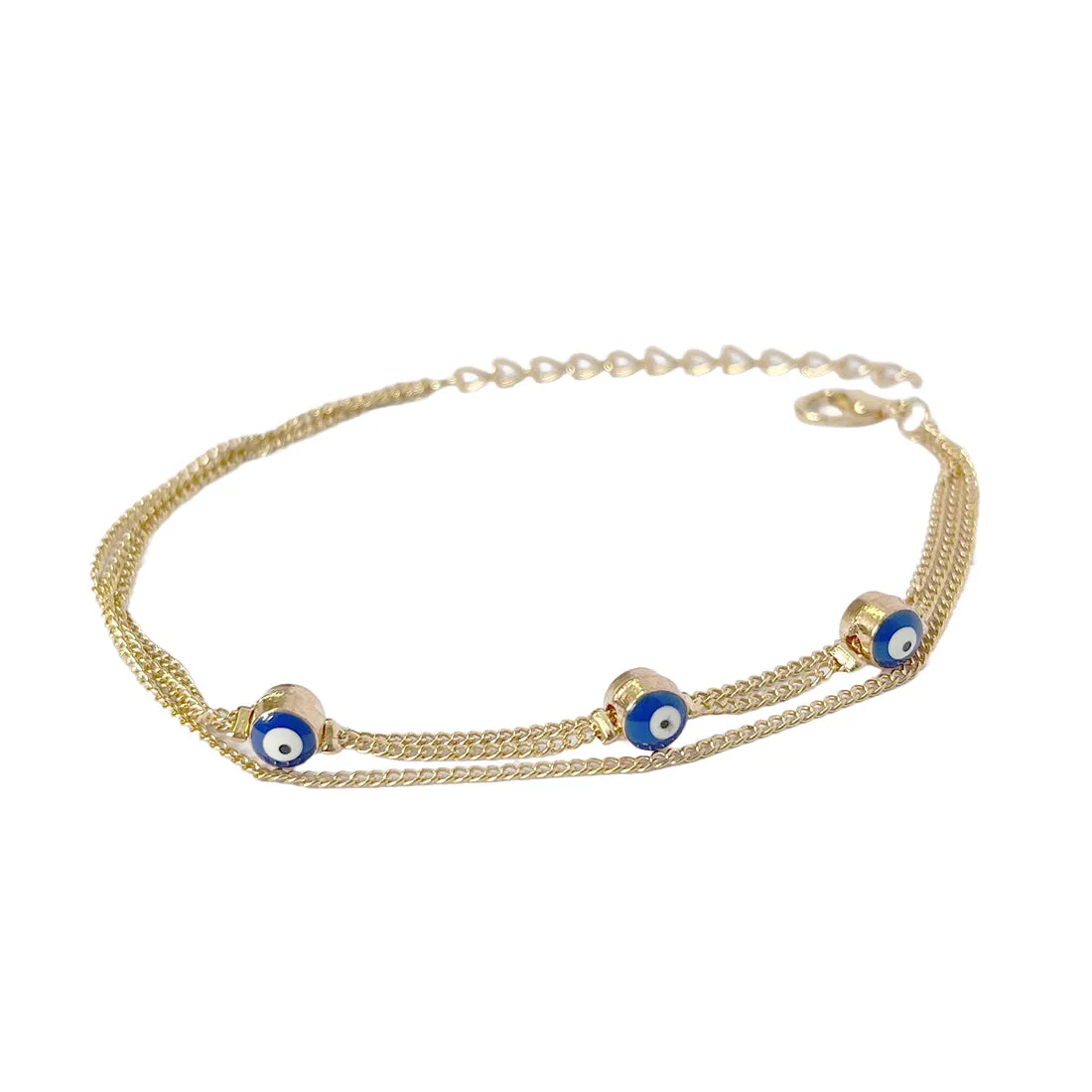 Evil Eye Mini Charms Gold-Toned Dainty Layered Bracelet