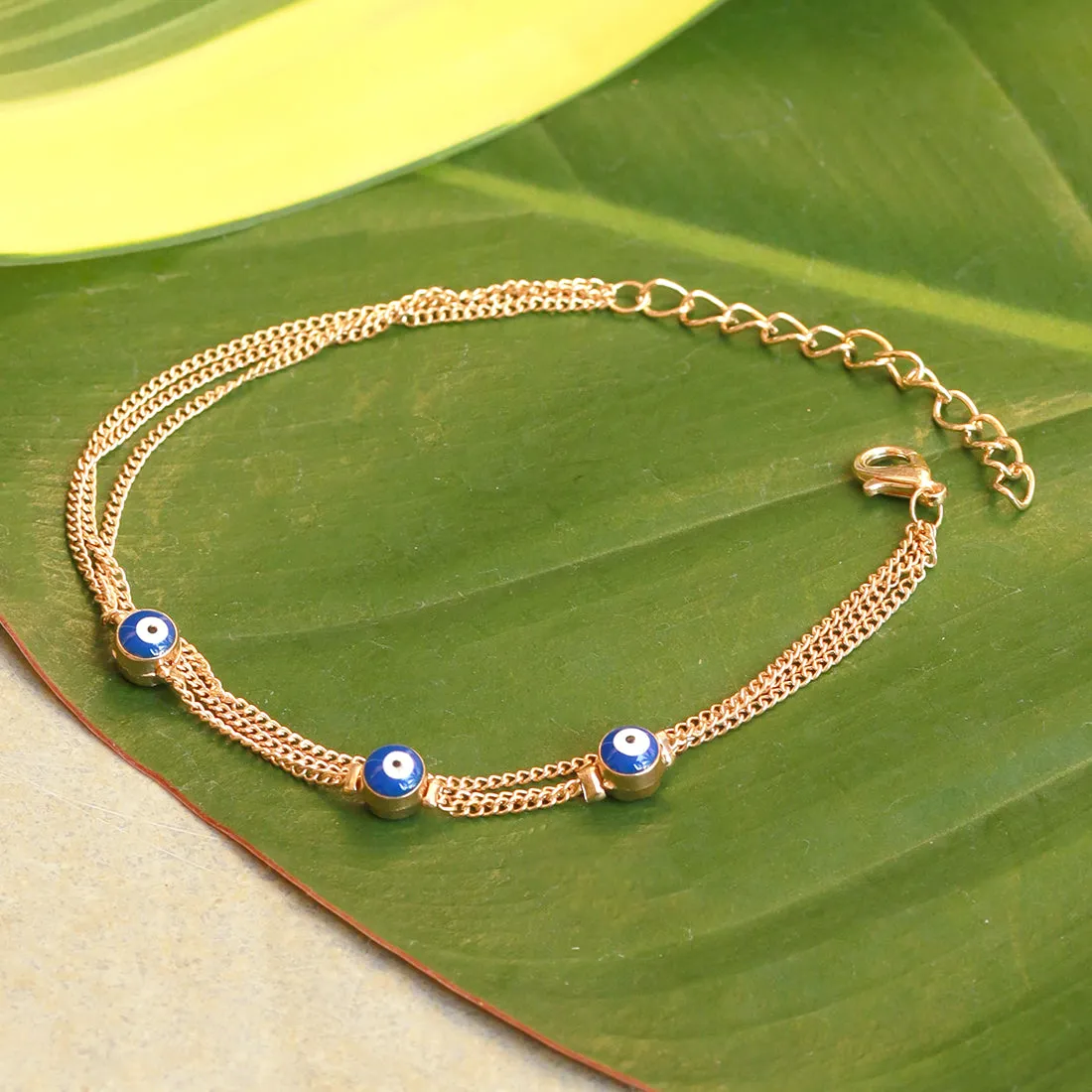 Evil Eye Mini Charms Gold-Toned Dainty Layered Bracelet