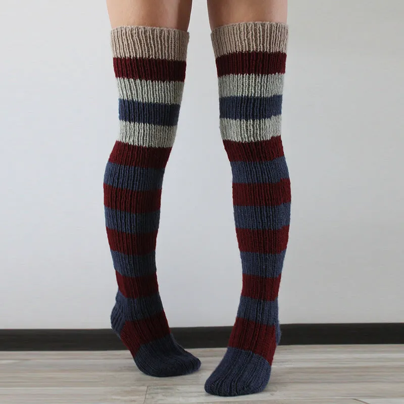 Fashion Y2K Striped Long Knee-high Knitted Pile Of Socks For Women