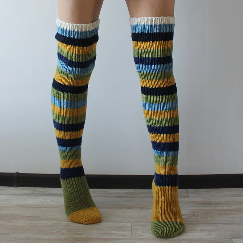 Fashion Y2K Striped Long Knee-high Knitted Pile Of Socks For Women