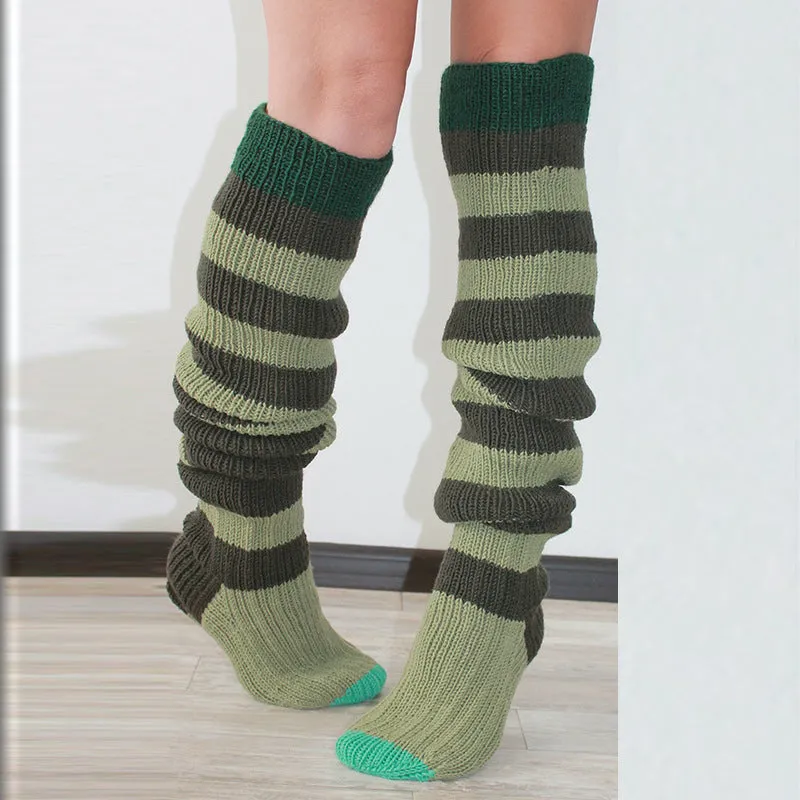 Fashion Y2K Striped Long Knee-high Knitted Pile Of Socks For Women