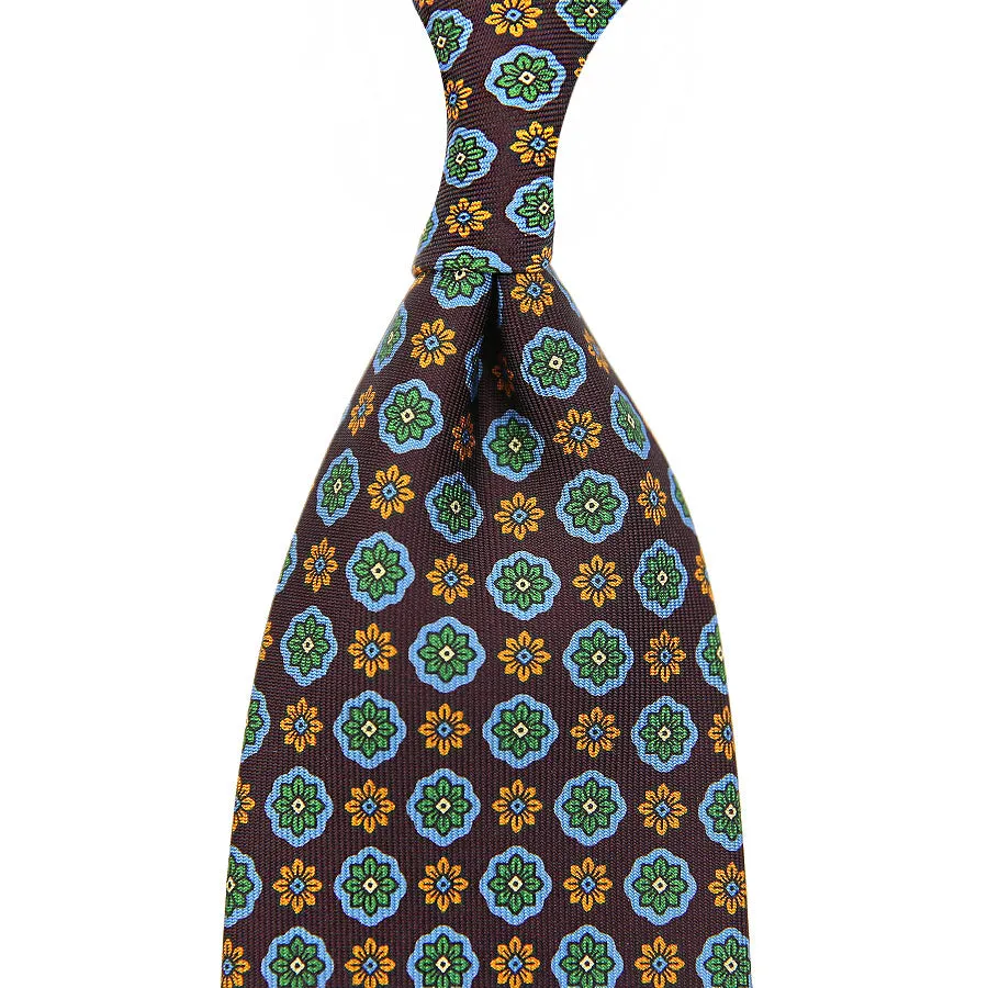 Floral Printed Silk Tie - Eggplant - Hand-Rolled