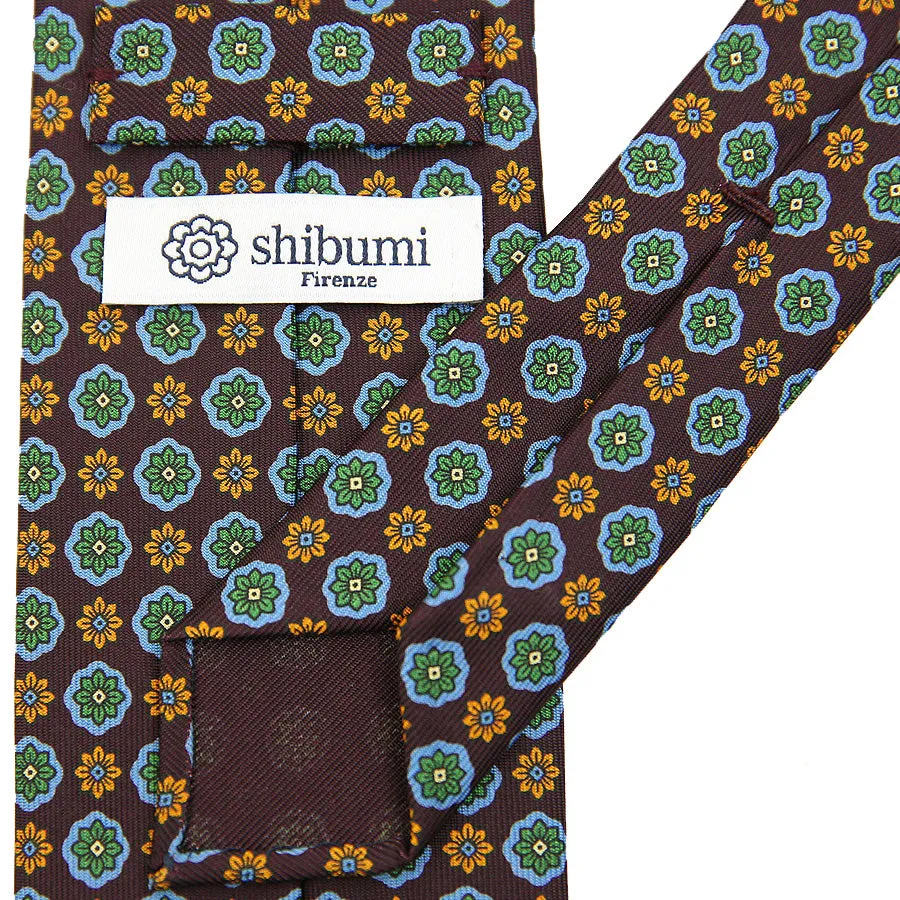 Floral Printed Silk Tie - Eggplant - Hand-Rolled