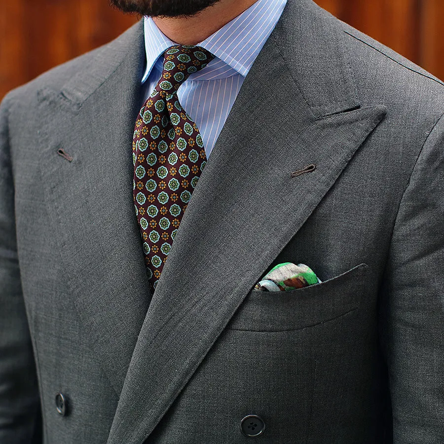 Floral Printed Silk Tie - Eggplant - Hand-Rolled