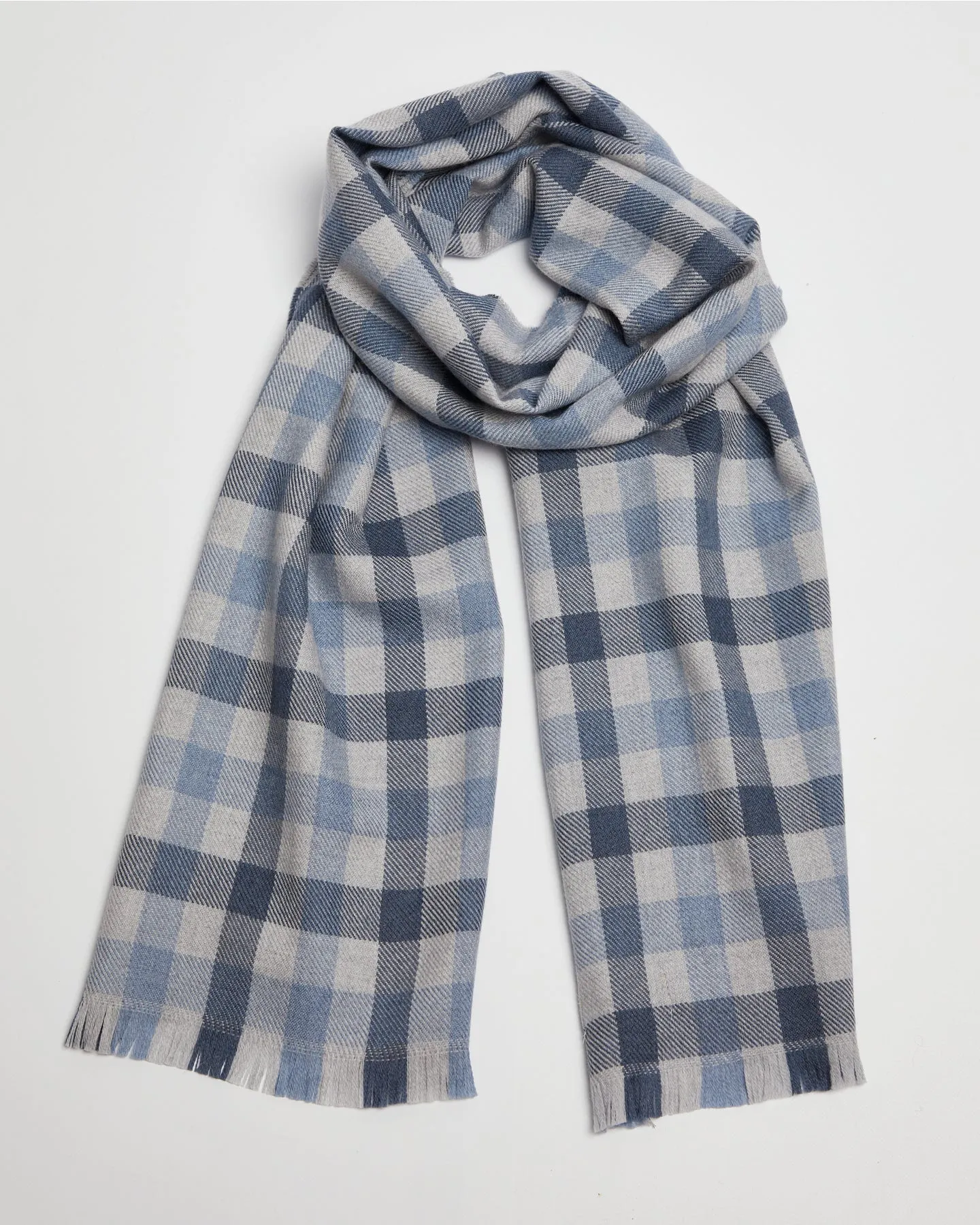 Foxford Giant Merino Scarf | Denim check