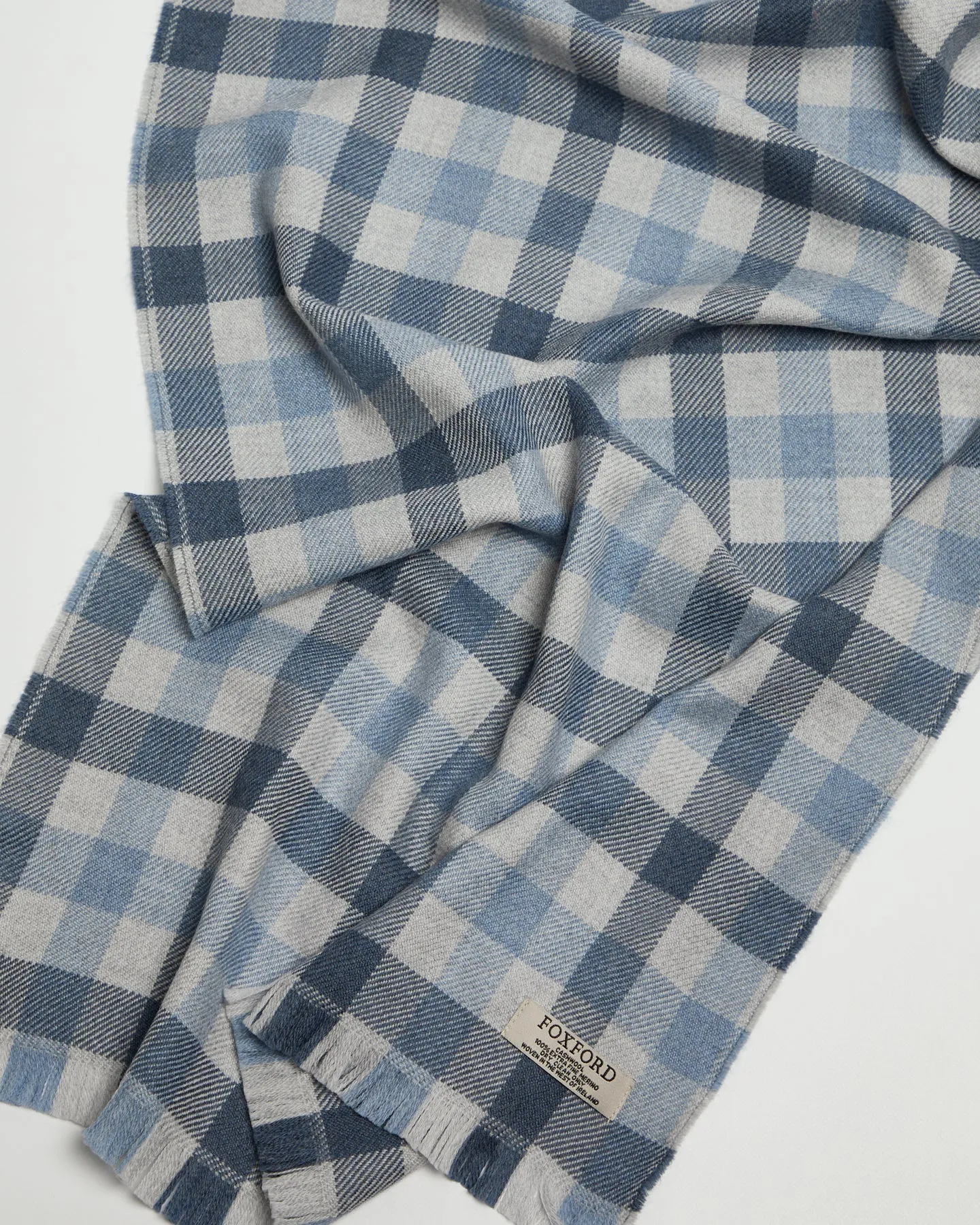 Foxford Giant Merino Scarf | Denim check