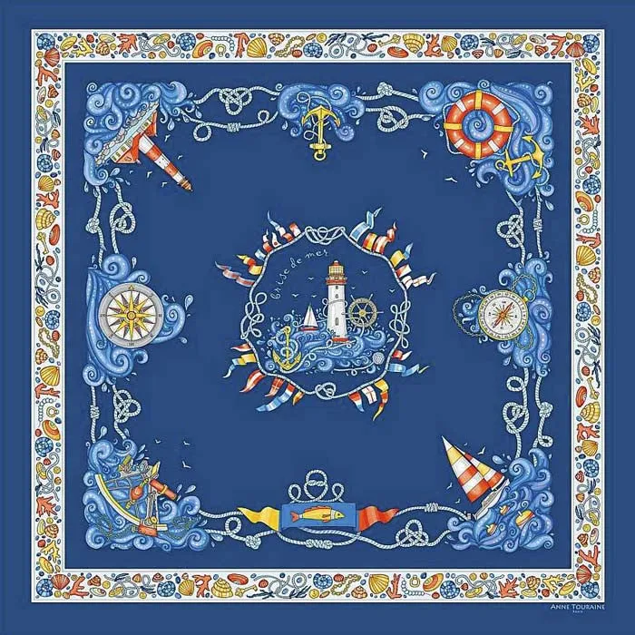 FRENCH SILK SCARF - NAUTICAL - Ocean Blue - 36x36"