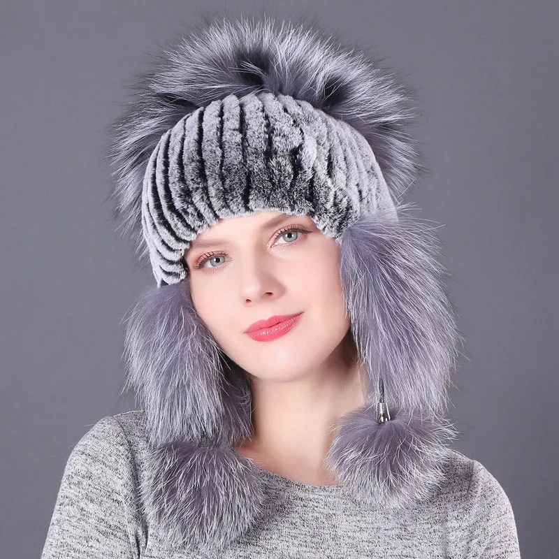 Fur Rex Rabbit Hat Winter Fashion Women