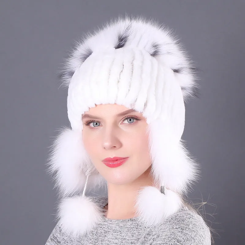 Fur Rex Rabbit Hat Winter Fashion Women