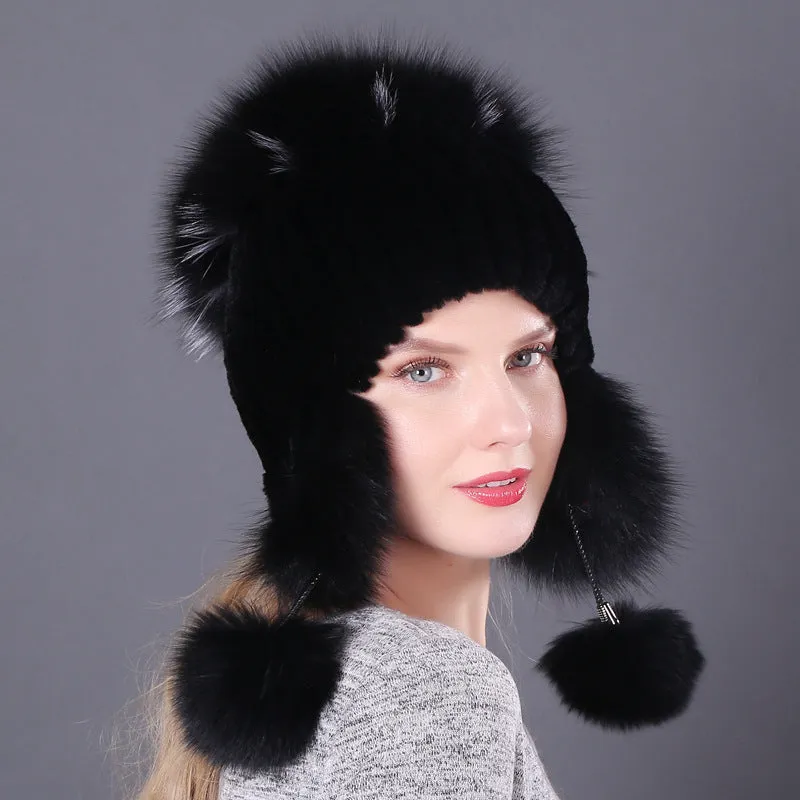 Fur Rex Rabbit Hat Winter Fashion Women