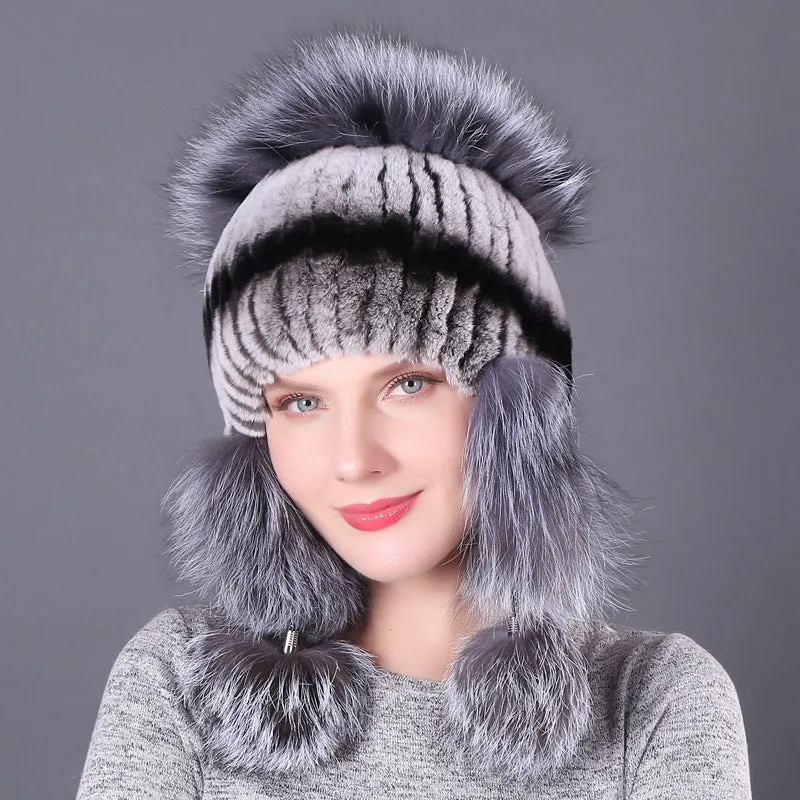 Fur Rex Rabbit Hat Winter Fashion Women