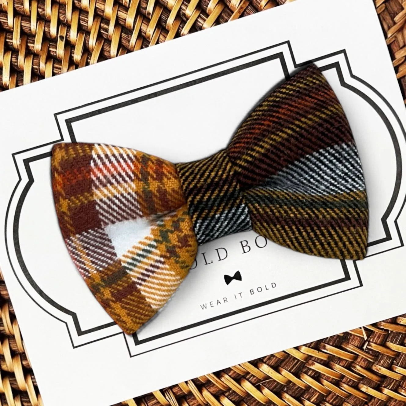 Gold Plaid Dog Bow Tie for Dog Collar and Cat Collar