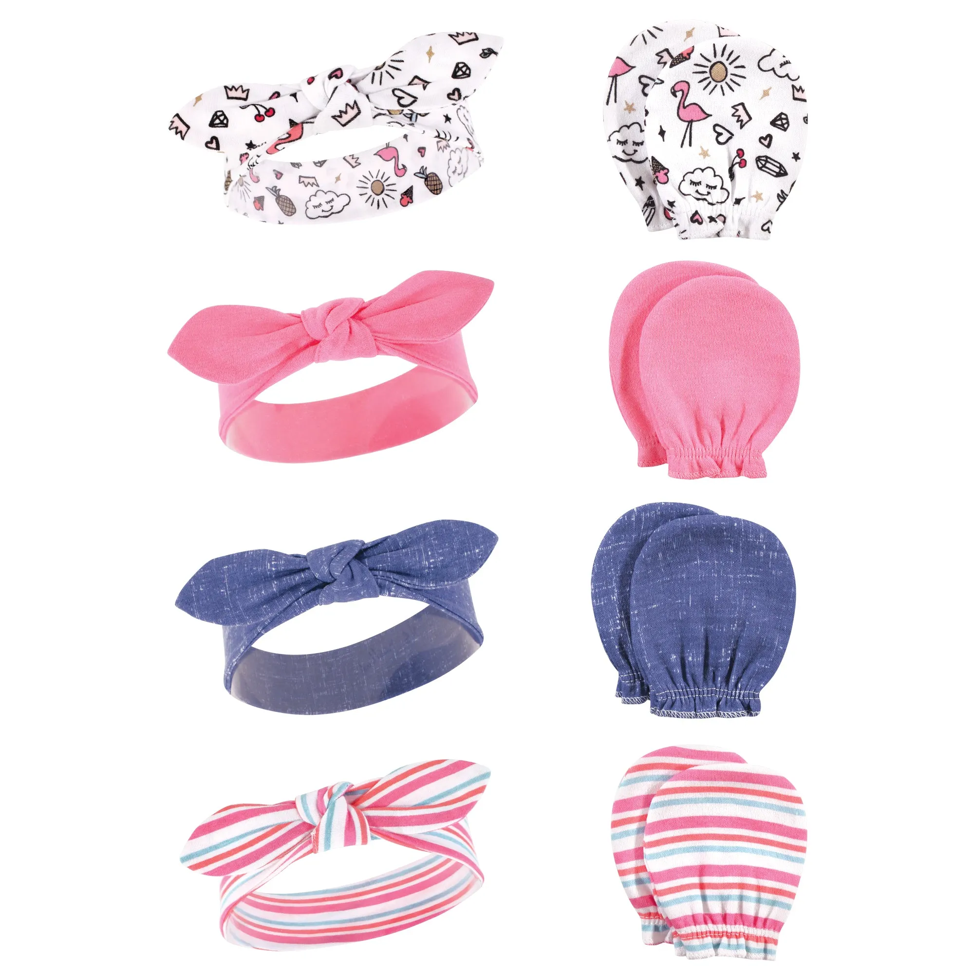 Hudson Baby Cotton Headband and Scratch Mitten Set, Doodle