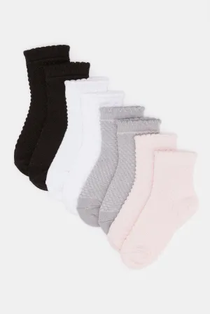 Infant Girls Assorted Solid Ankle Length Socks (4 Pairs)