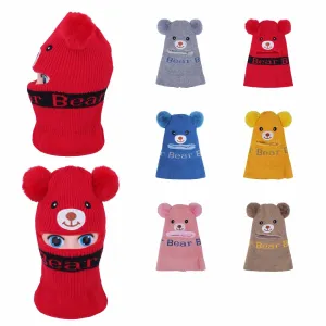 Kids Boys Girls Children Cute Bear Face Mask Winter Warm Hats Caps With Two Poms AA1132