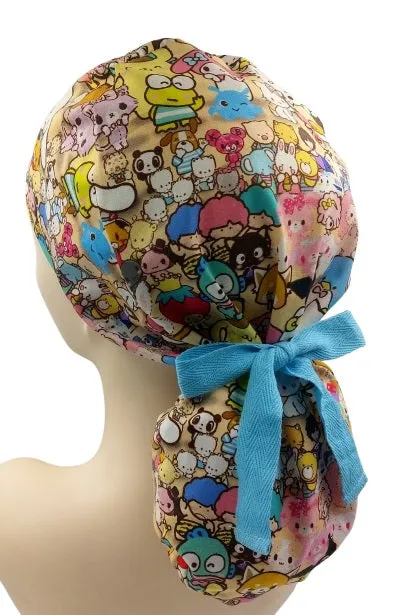 Kitty And Friends Characters Ponytail Scrub Cap Doctor Theatre Nurse Hospital Paediatric Vet Surgical