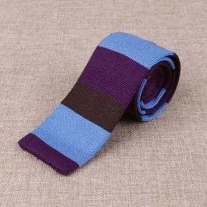 knitted tie| mod clothing vintage purple & sky stripe knit ties uk