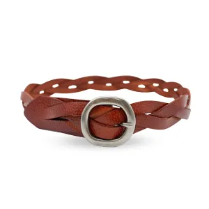 LOUISE - Womens Tan Genuine Leather Plaited Belt