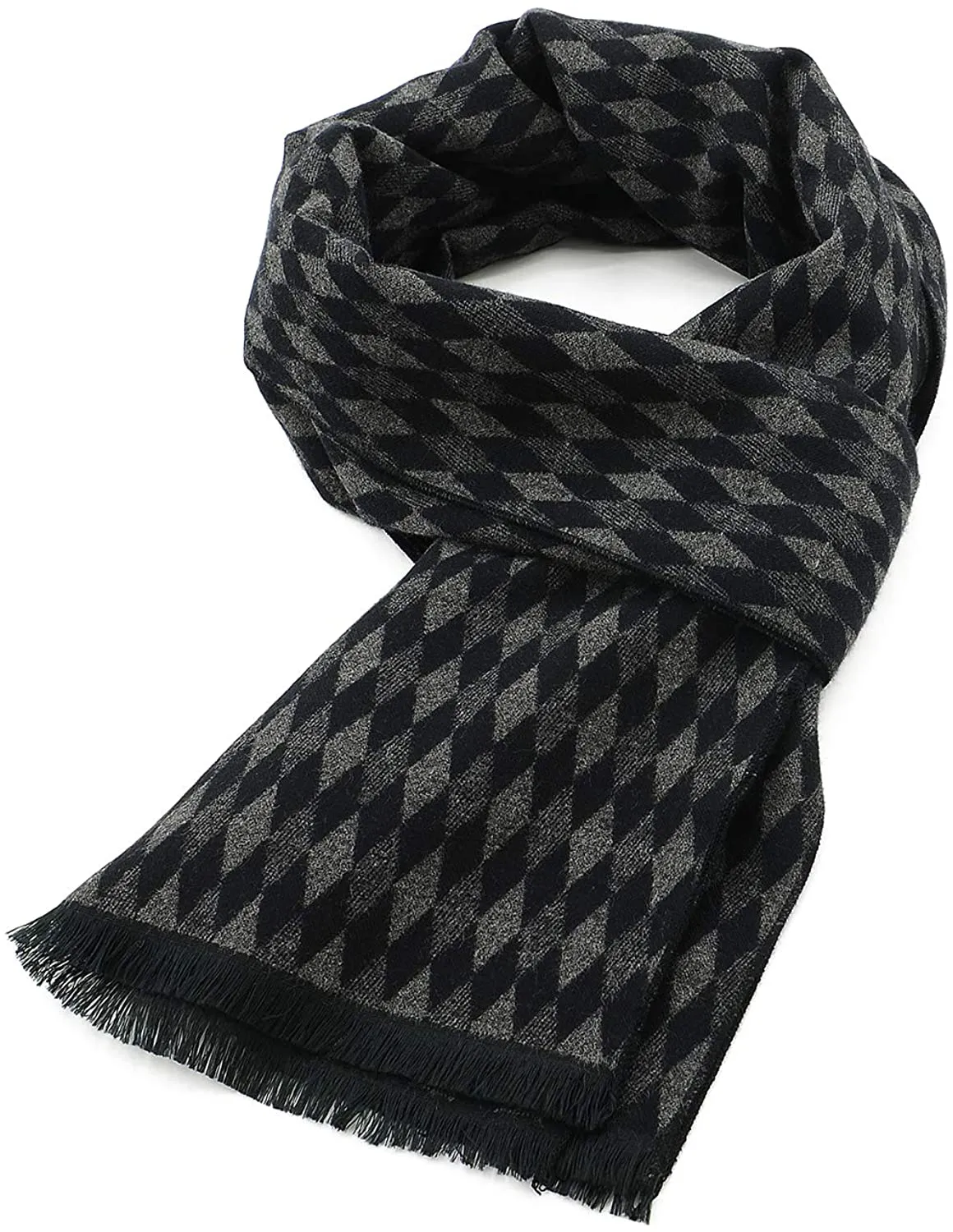 Mens Winter Warm Cashmere Scarf Plaid Tassel Scarf for Men Soft Long Cotton Scarves