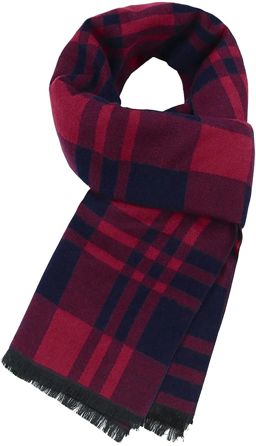 Mens Winter Warm Cashmere Scarf Plaid Tassel Scarf for Men Soft Long Cotton Scarves