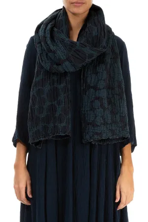 Midnight Blue Circle Silk Linen Scarf