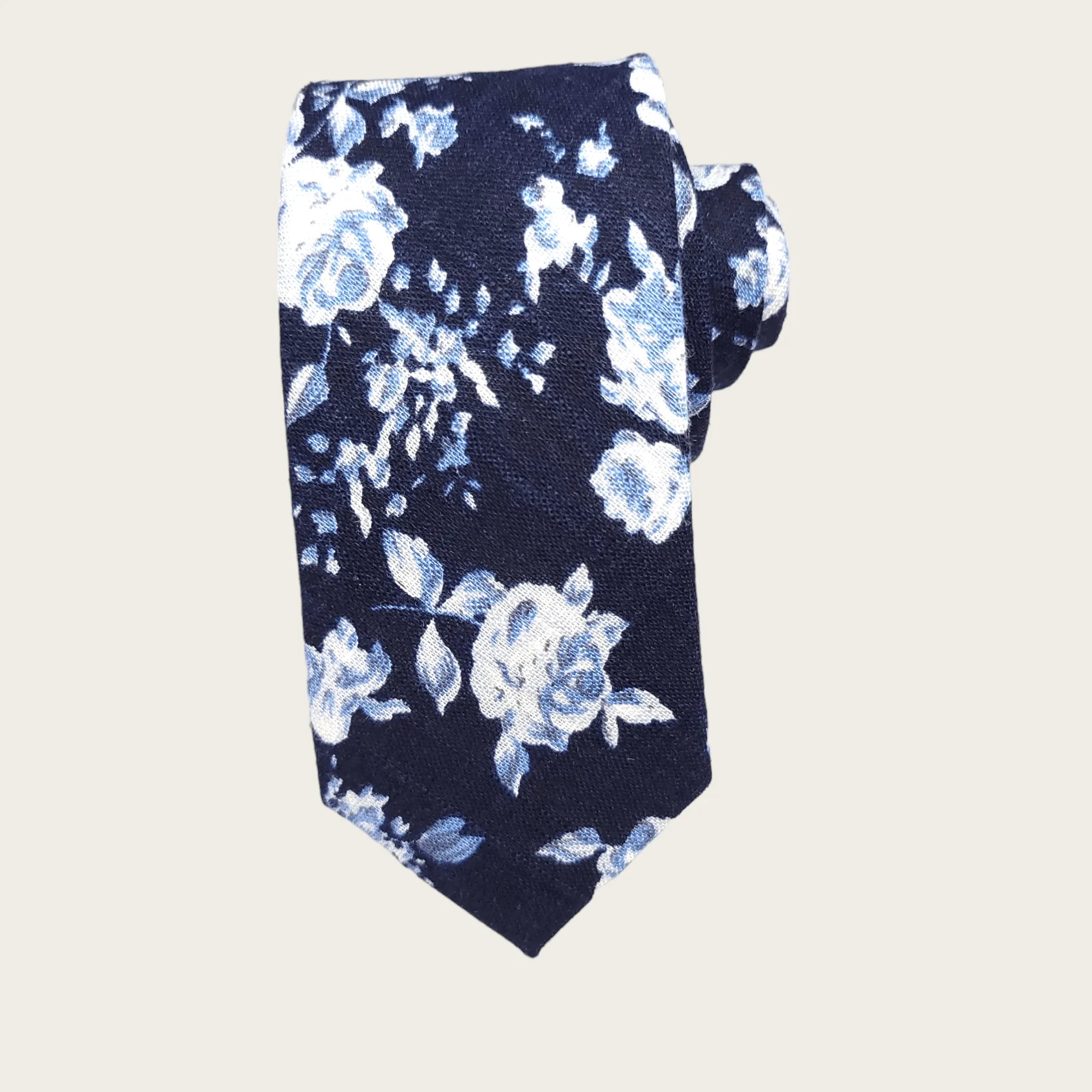 Navy Baby Blue Floral Slim Tie