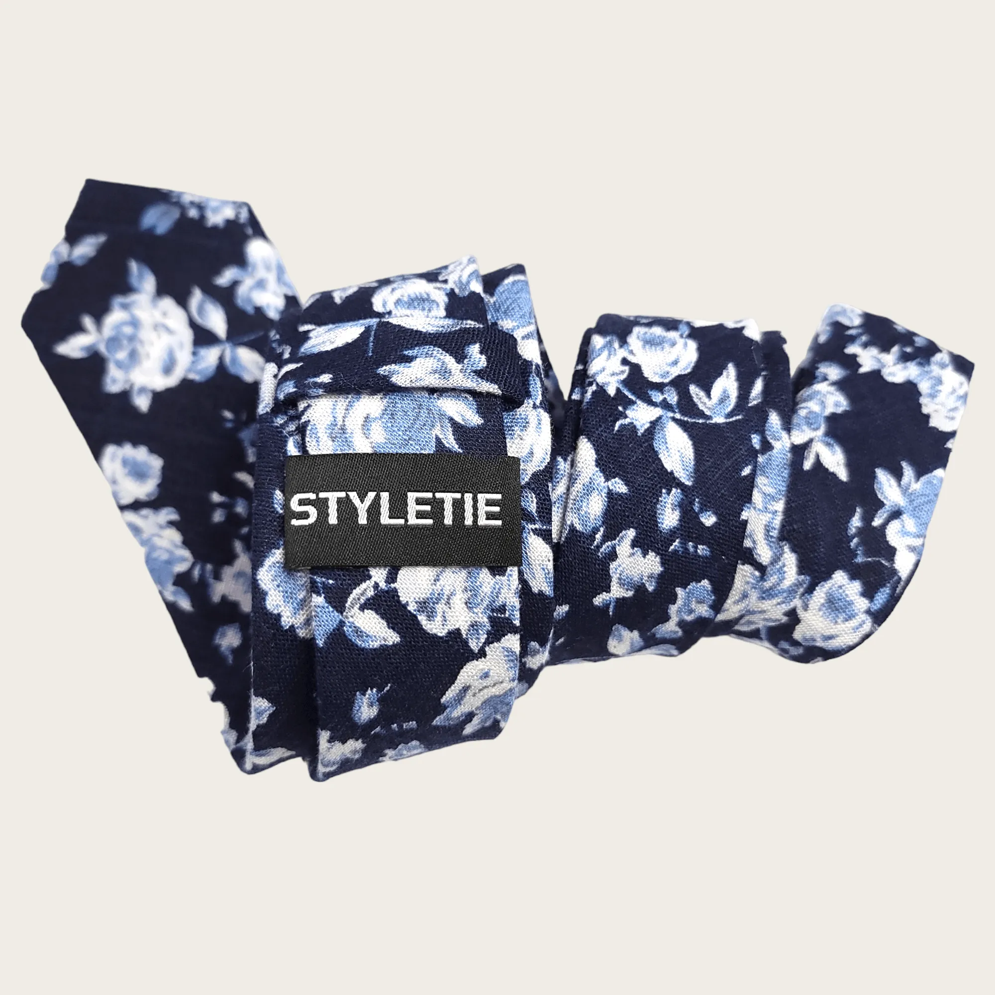 Navy Baby Blue Floral Slim Tie